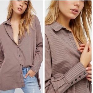 Free People Brown Striped Button-Down Shirt